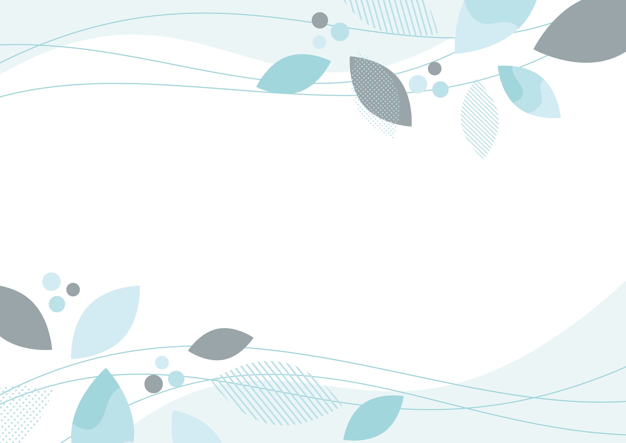 Abstract design with teal and gray leaves, dots, and sweeping lines on a white background, creating a clean, modern aesthetic.